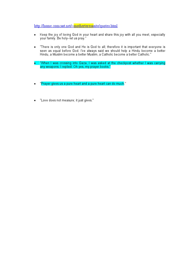 Mother Teresa On Prayer | PDF