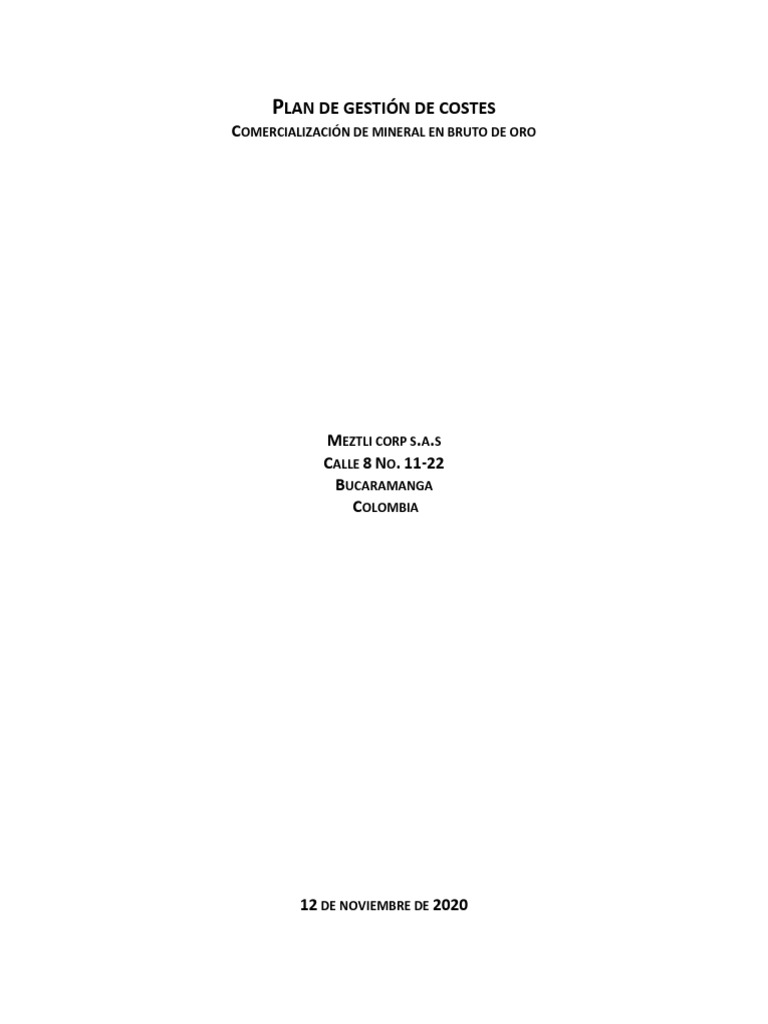 Plan Gestión de Costos Proyecto - Meztli Corp S.A.S | PDF | Presupuesto ...