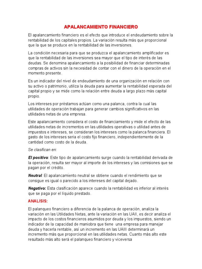 Apalancamiento Financiero | PDF | Apalancamiento (Finanzas ...