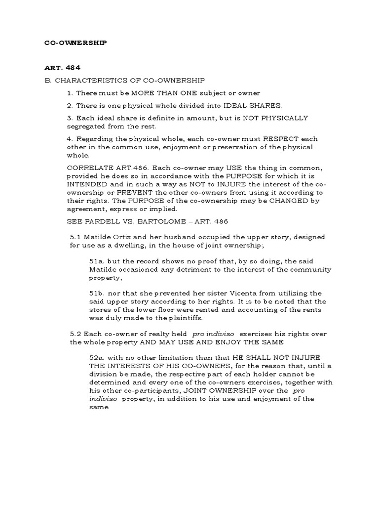 Characteristics of Co-Ownership Explained | PDF | Concurrent Estate ...