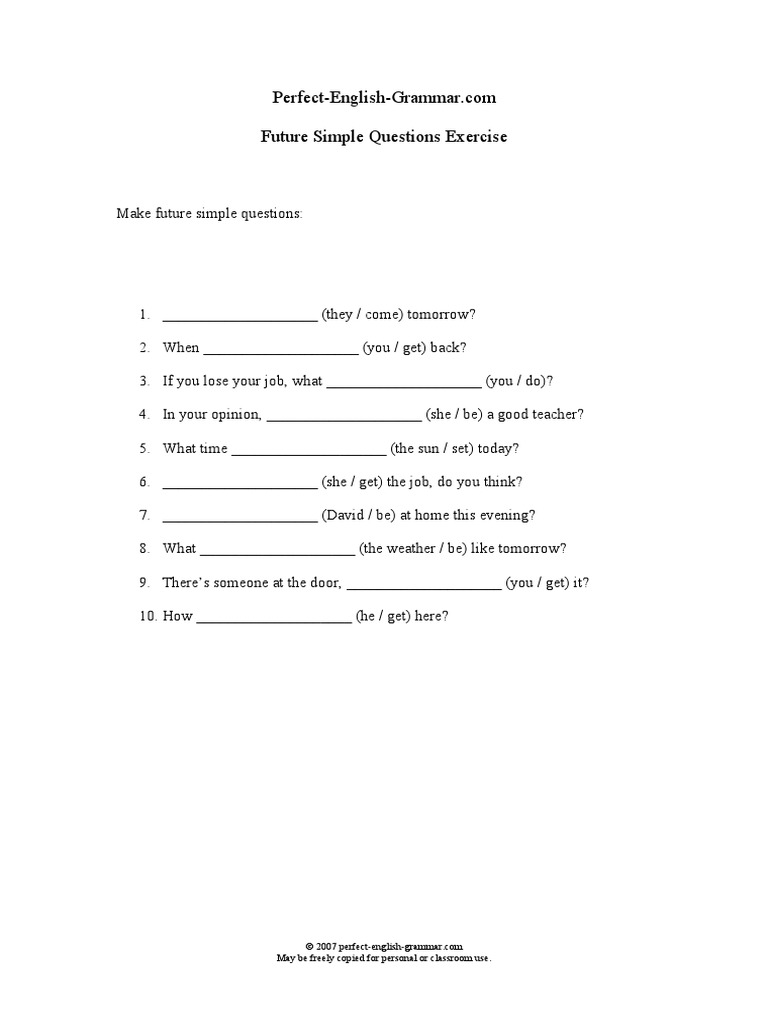 Future Simple Form Questions PDF | PDF | Career & Growth