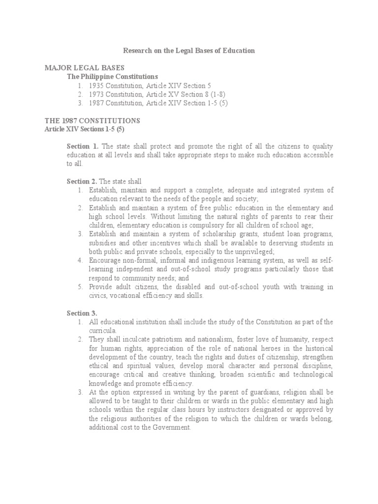 Legal Foundations of Philippine Education | PDF | Citizenship | Teachers