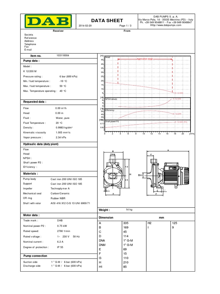 Data Sheet: Item No. Pump Data | PDF | Pump | Hydraulics
