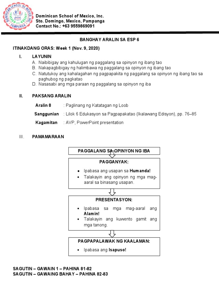 Esp 6 LP - Week 1 | PDF