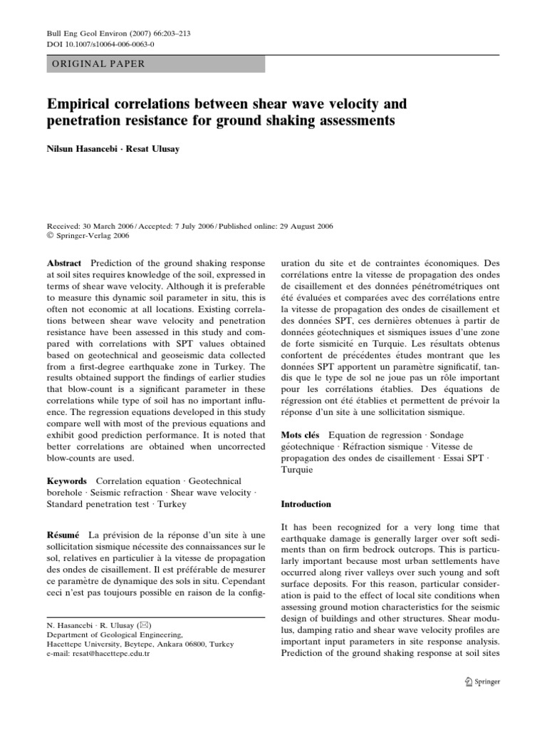 Empirical Correlations Between Shear Wave Velocity and | PDF ...