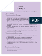 Lesson 1 Activity 1: Polymeric Materials Advantages