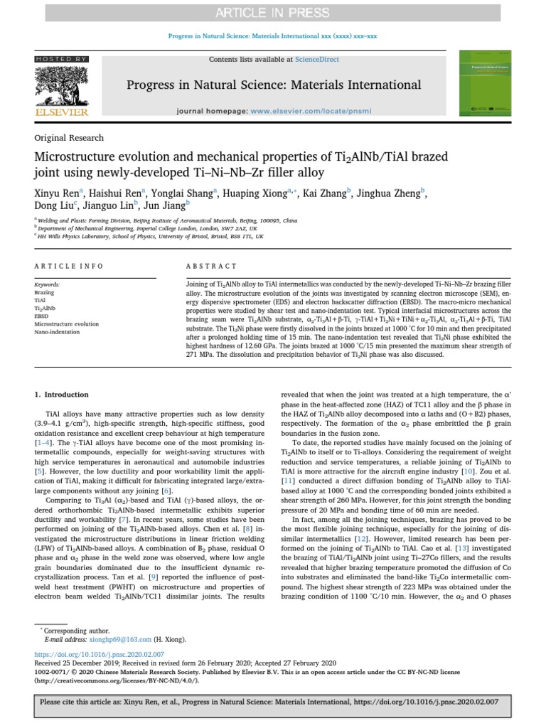 Microstructure Evolution and Mechanical Properties of Ti2AlNbTiAl ...