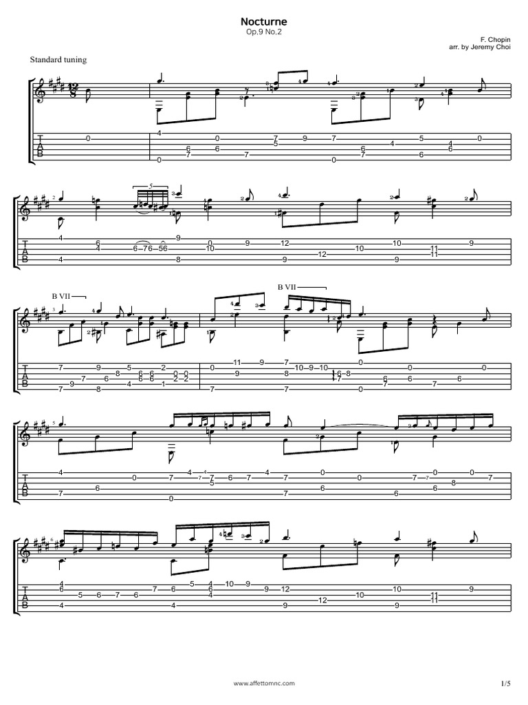 Tab - Chopin - Nocturne Op9 No2 Arr by Jeremy Choi | PDF | Musical