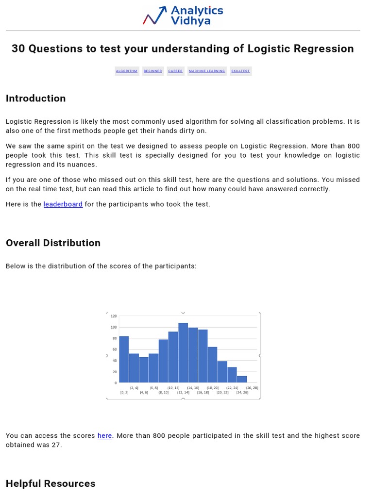 30 Questions To Test Your Understanding of Logistic Regression ...