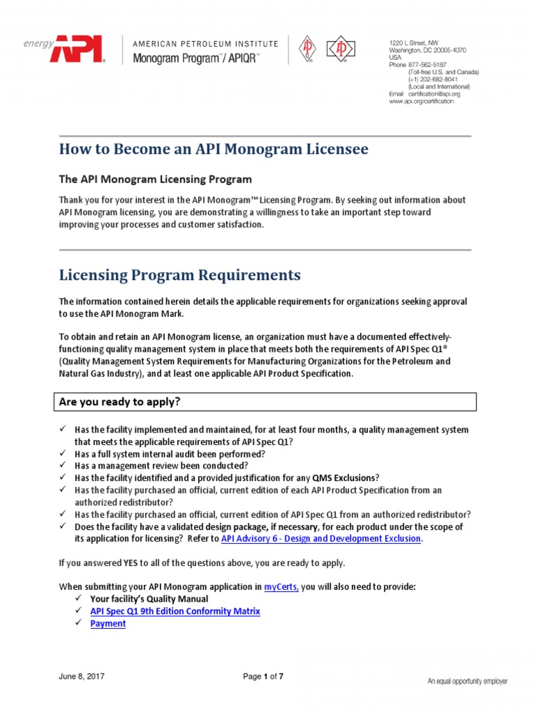 API How To Become Monogram Licensee 20170608 | PDF | Audit ...