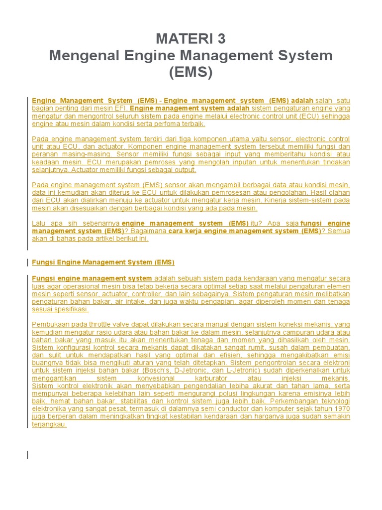 Engine Management System (Ems) | PDF