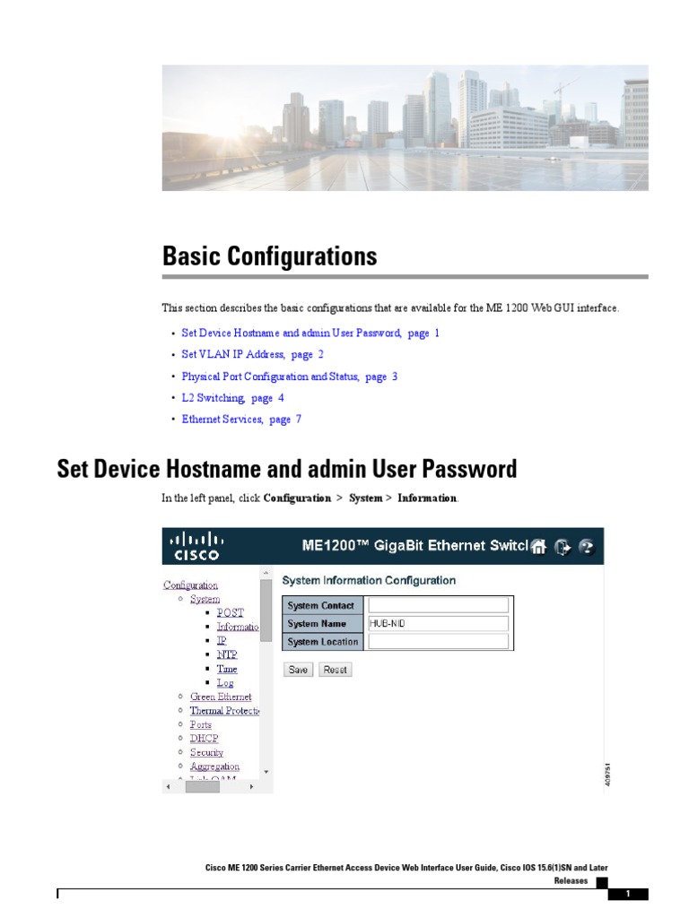 Basic Configurations Set Device Hostname and Admin User Password PDF Network Switch