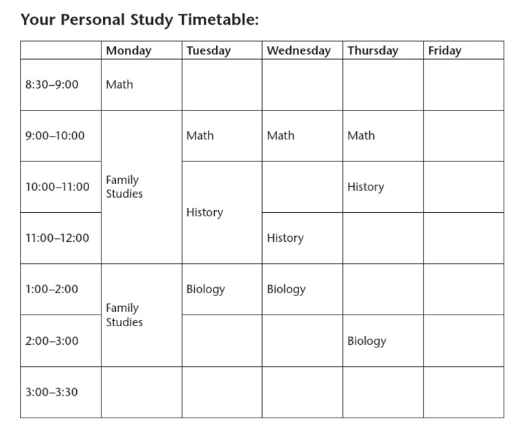 Weekly Study Timetable Overview | PDF | Foreign Language Studies