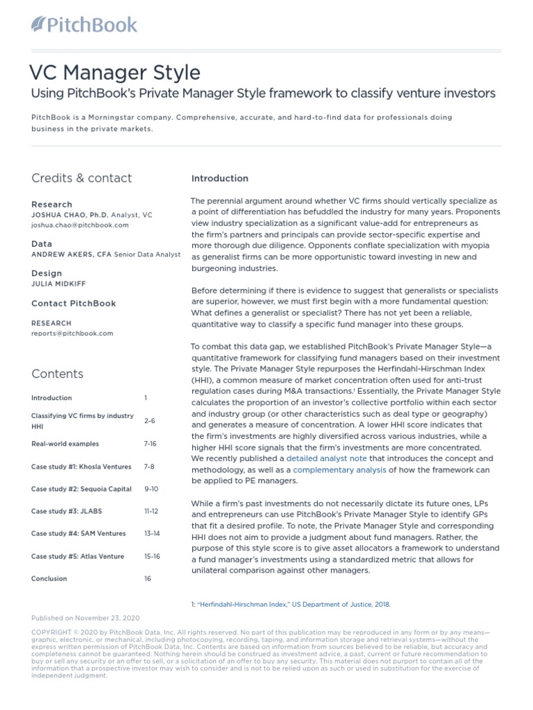 PitchBook Q4 2020 Analyst Note VC Manager Style | PDF | Venture Capital ...