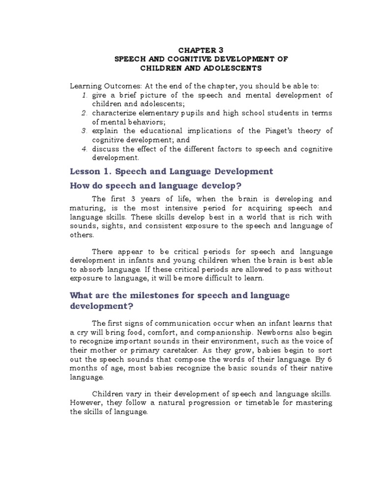 Lesson 1. Speech and Language Development How Do Speech and Language ...