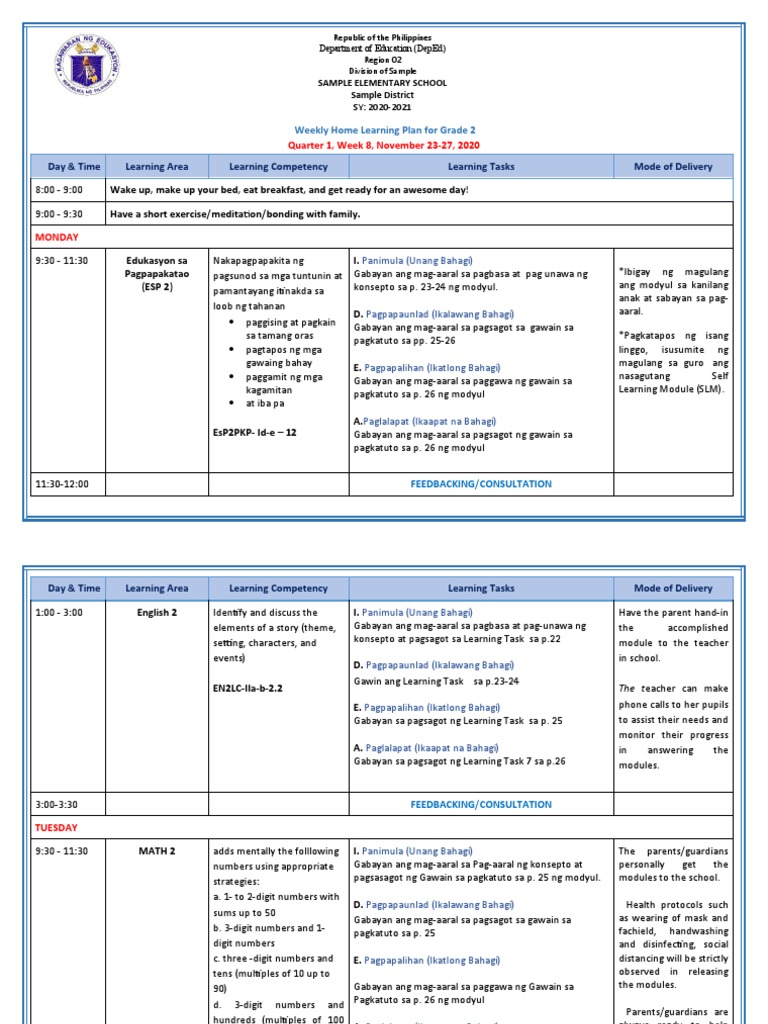 Grade 2 All Subjects WHLP Q1 W8 PDF