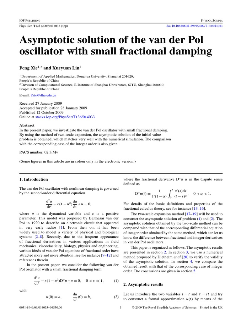 Asymptotic Solution of The Van Der Pol Oscillator With Small Fractional ...