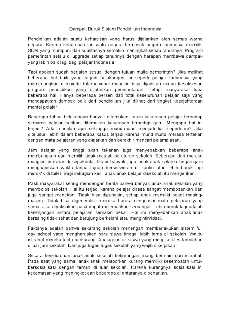 Dampak Negatif Pendidikan di Indonesia | PDF