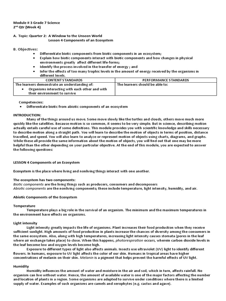 Grade 7 Science: Ecosystem Components | PDF | Ecosystem | Herbivore