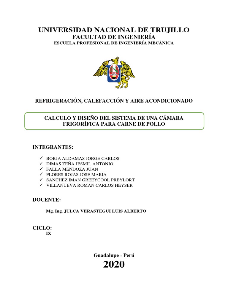 Informe GRUPO 02 - CAMARA FRIGORIFICA | PDF | Ingeniería Termodinámica |  Termodinámica Atmosférica