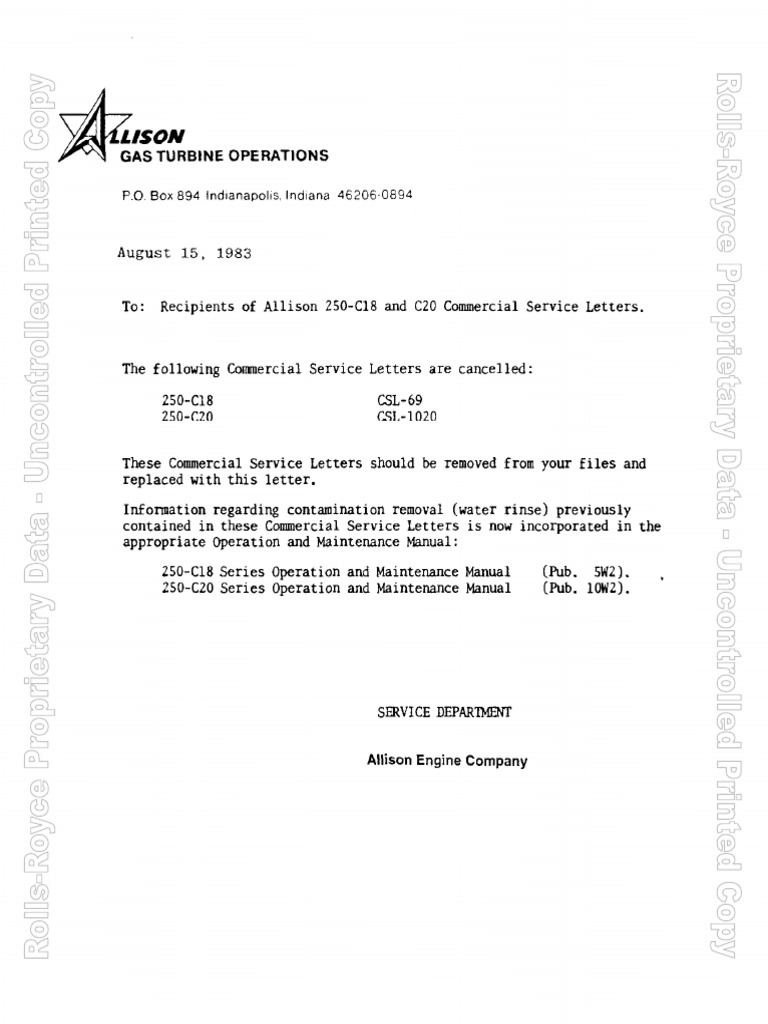Cancelled Service Letters for Allison Engines | PDF