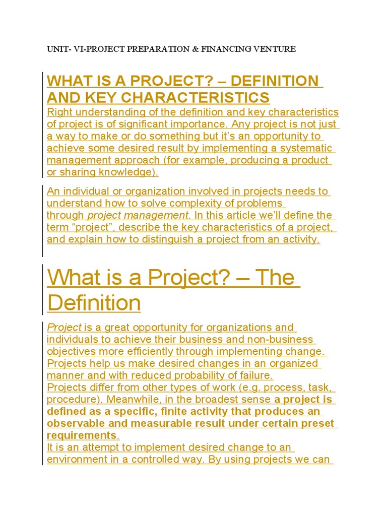 What Is A Project? - Definition and Key Characteristics | PDF | Project ...