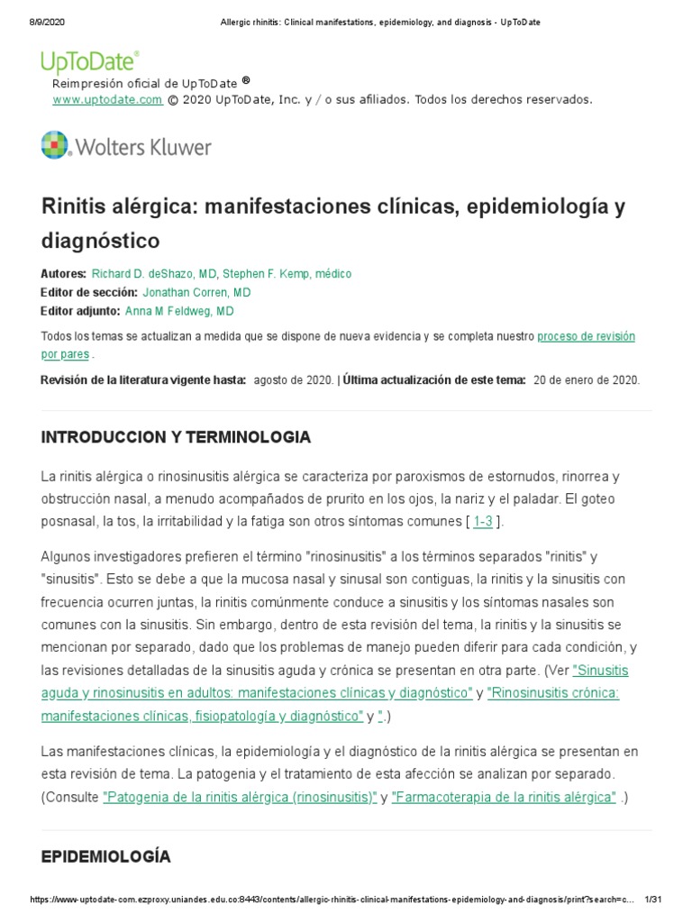 Allergic Rhinitis - Clinical Manifestations, Epidemiology, and ...
