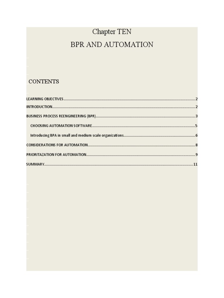 Chapter TEN BPR and Automation | PDF | Automation | Business Process