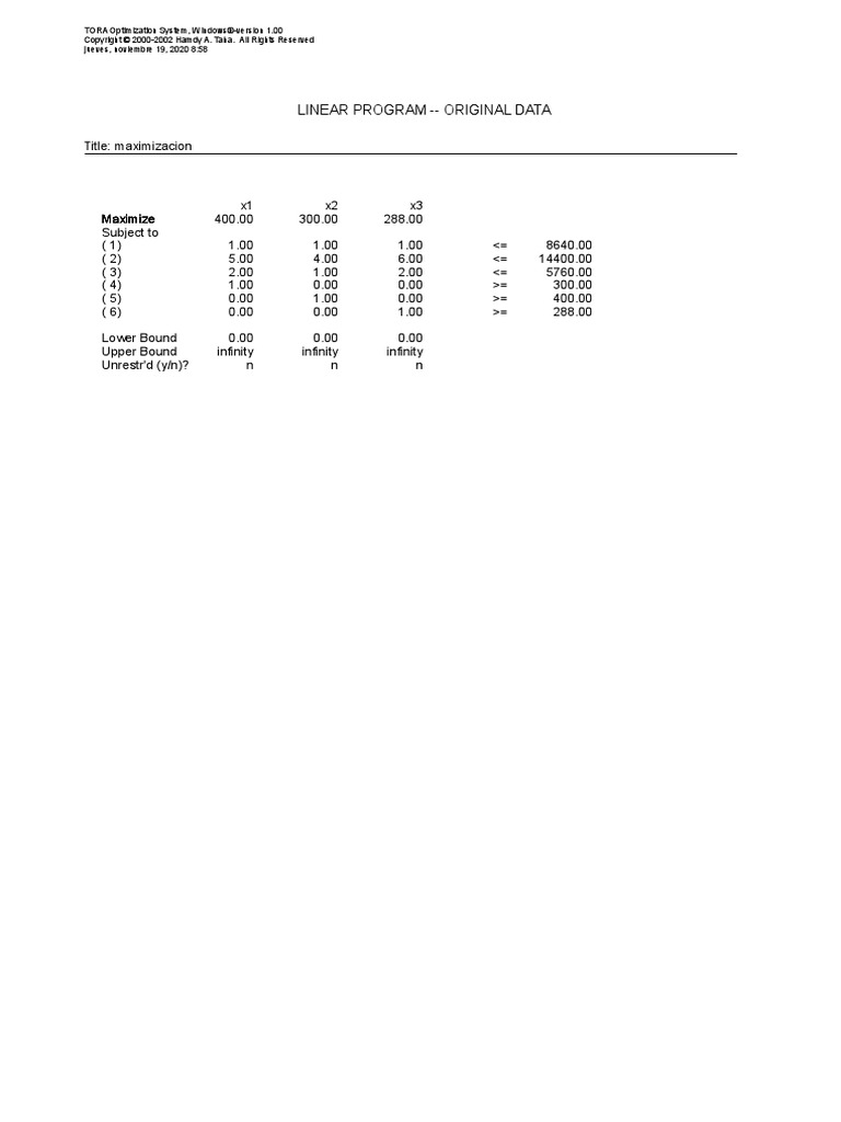 Tora Software For Linear Programming Tora Software For Linear Programming