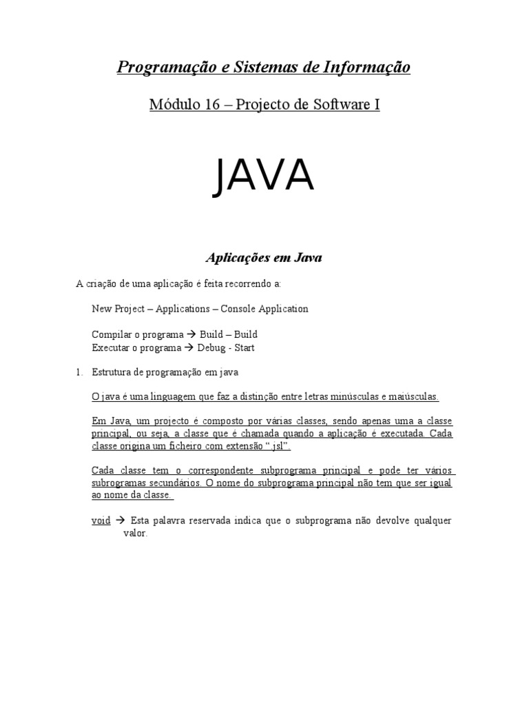 Manual de Java | PDF | Java (linguagem de programação) | Tipo de dados