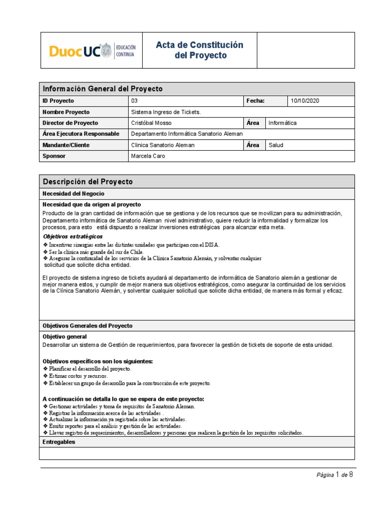 1 1 22 MC Plantilla Acta de Constitucion Del Proyecto | PDF | Software ...