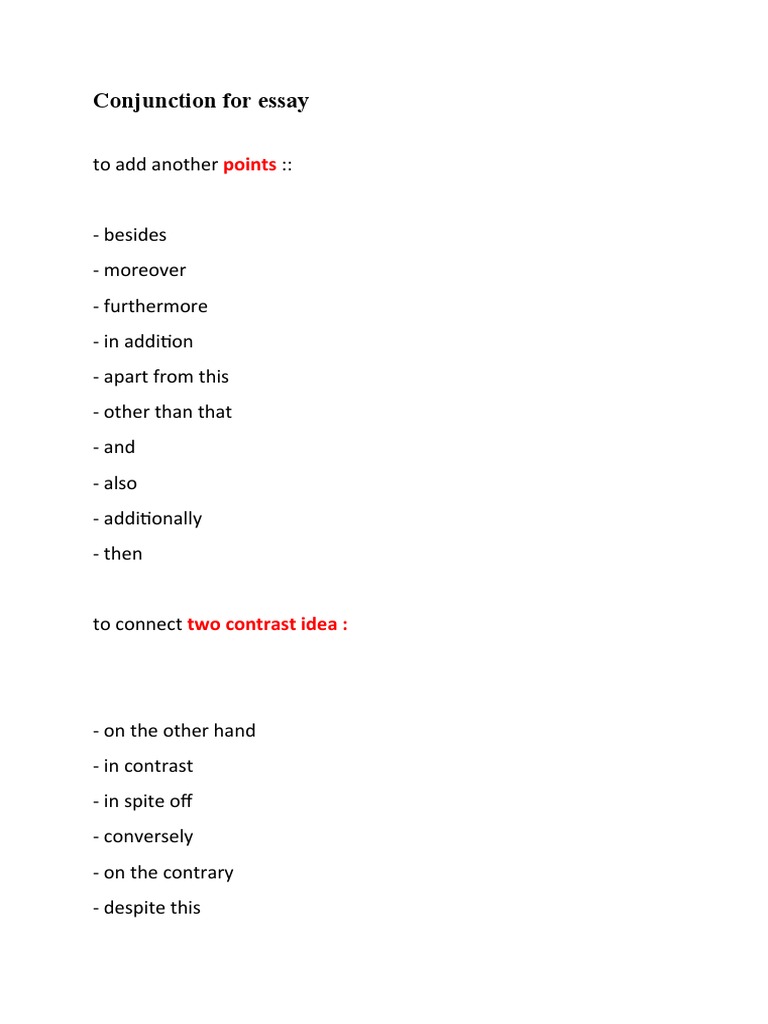 Conjunction For Essay: To Add Another | PDF
