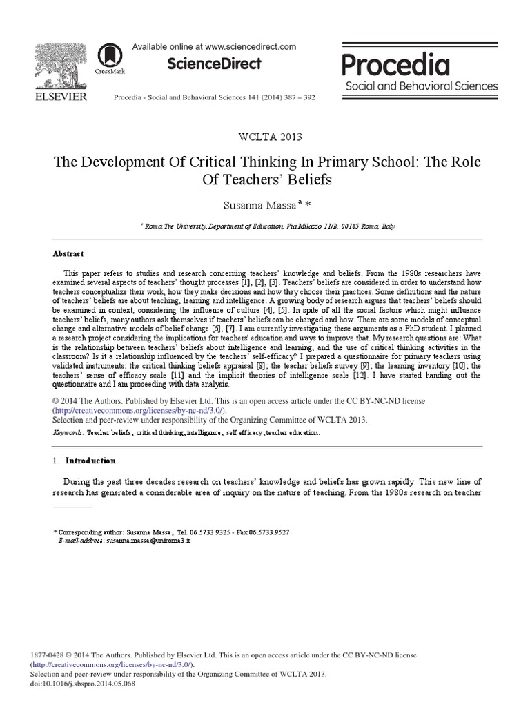 Sciencedirect: The Development of Critical Thinking in Primary School ...