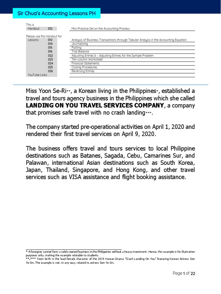 Accounting for Travel Services Company | PDF | Debits And Credits | Expense
