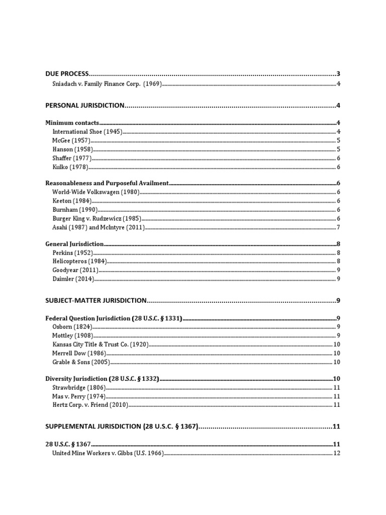 1L Civ Pro Outline PDF Diversity Jurisdiction Venue (Law)