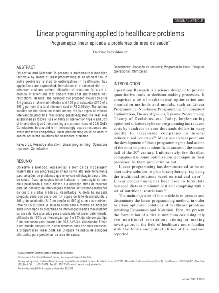 Linear Programming in Healthcare Optimization | PDF | Mathematical ...