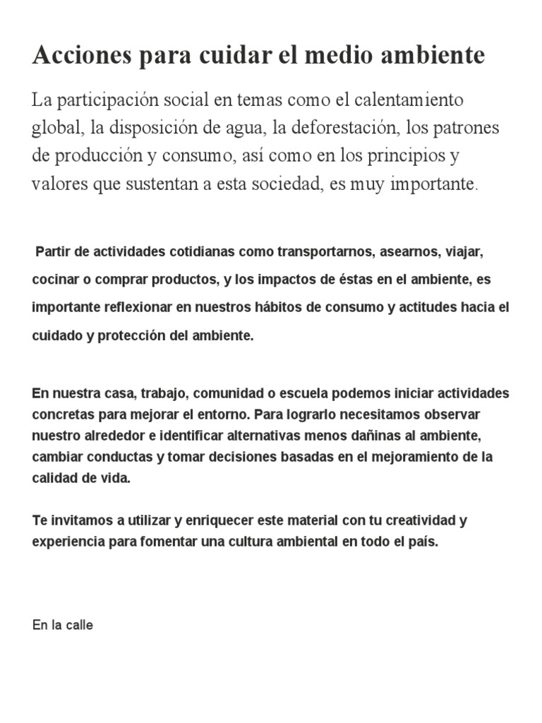Acciones para Cuidar el Medio Ambiente | PDF | El plastico | Residuos