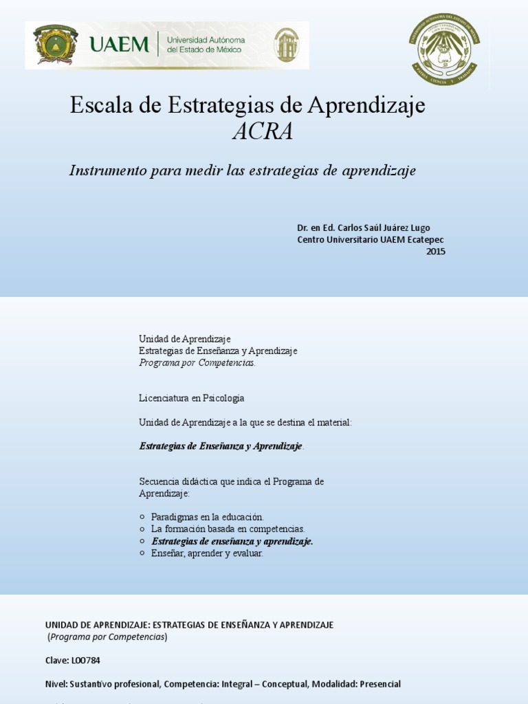 Escala ACRA de Estrategias de Aprendizaje | PDF | Aprendizaje | Motivación