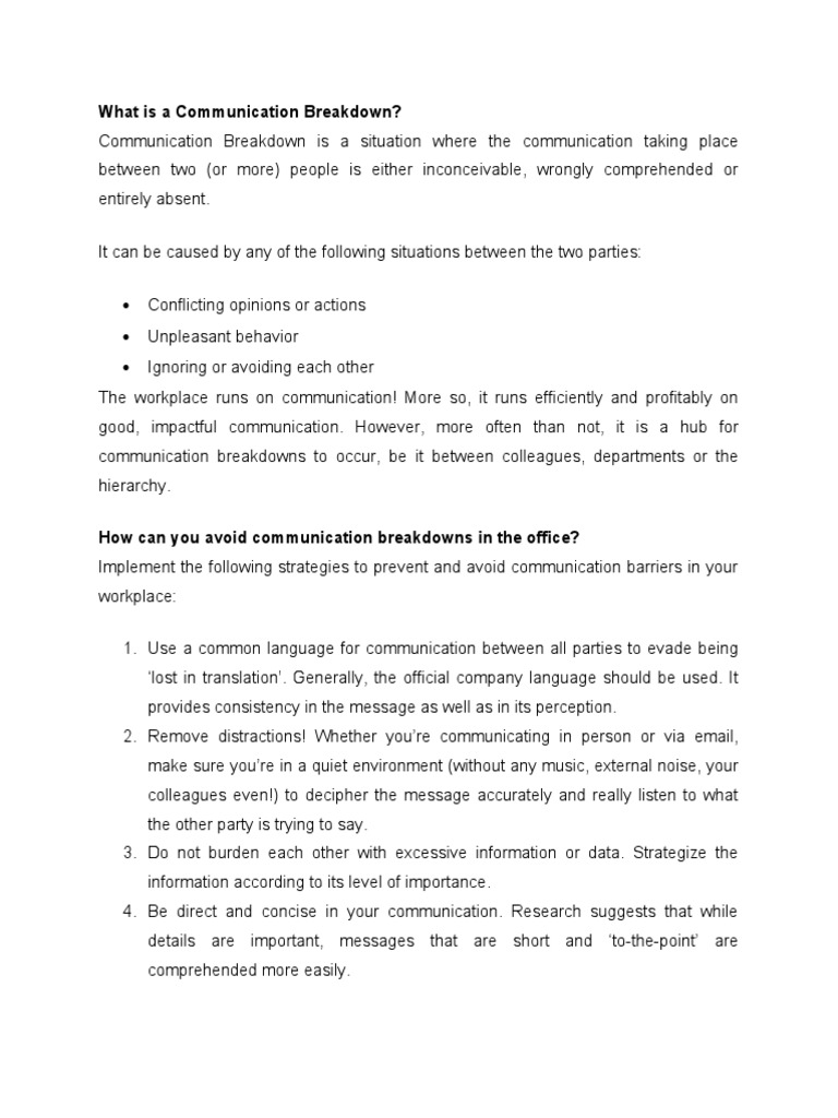 Preventing Workplace Communication Breakdowns | PDF
