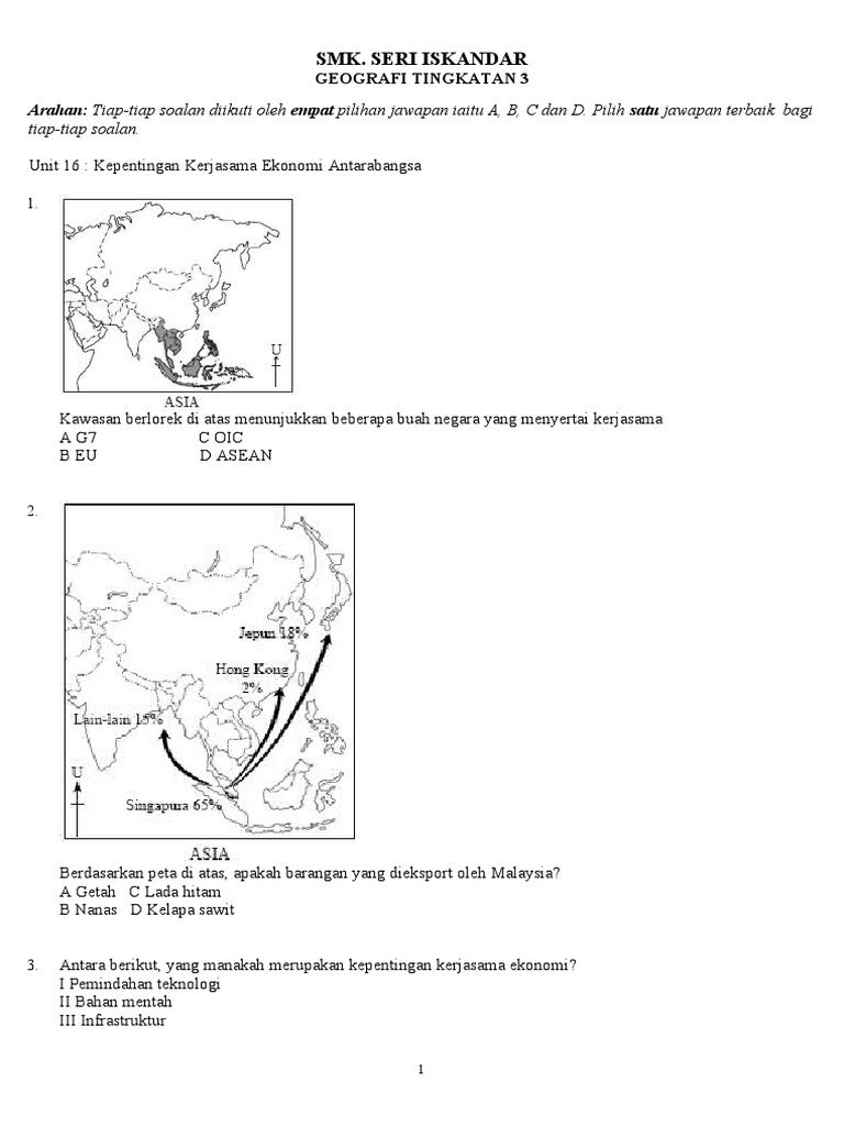 Latihan Ting 3 Unit 16 Kepentingan Kerjasama Ekonomi A Pdf
