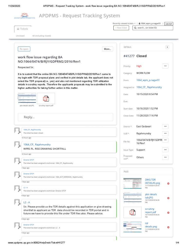 APDPMS - Request Tracking System: Work Ow Issue Regarding BA NO:1064 ...