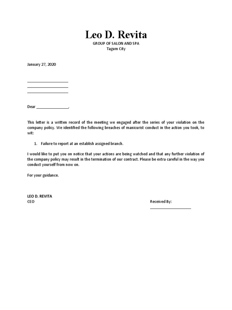 Employee Conduct Warning Notice | PDF