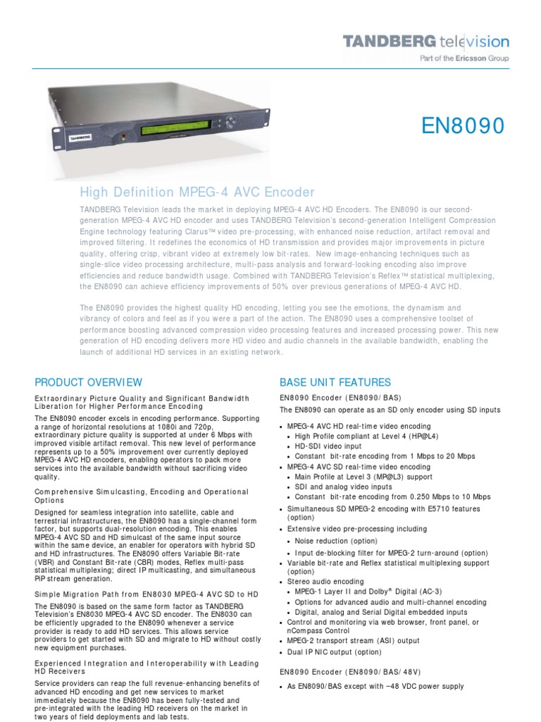 Tandberg EN8090 Encoder HD H.264/AVC Ingresso HDSDI Con Licenza - Usato In Ottime Condizioni