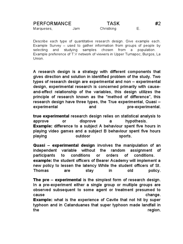 Types of Quantitative Research Designs | PDF | Research Design | Experiment