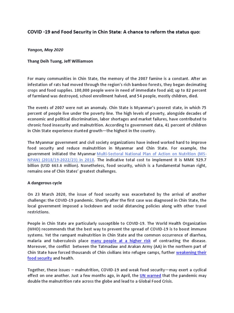 COVID-19's Impact on Food Security in Chin | PDF | Food Security ...