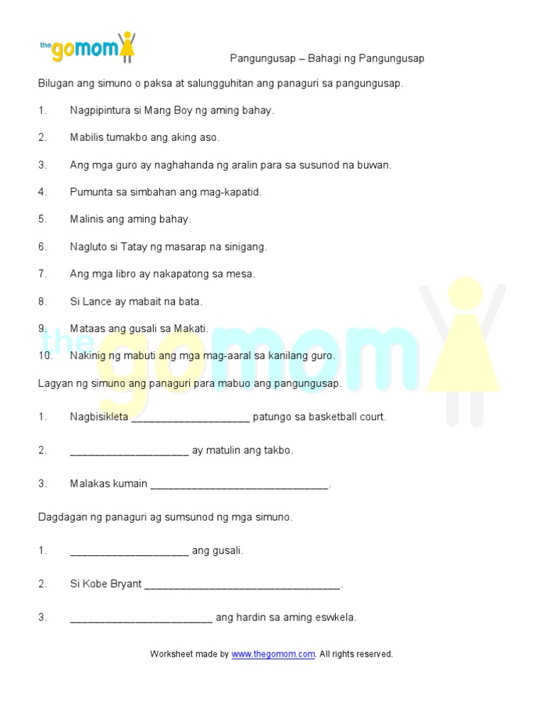 Payak Tambalan Hugnayan At Langkapan Na Pangungusap Worksheets