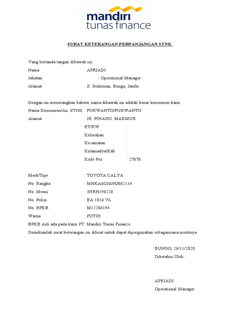 Surat Keterangan Perpanjangan STNK | PDF