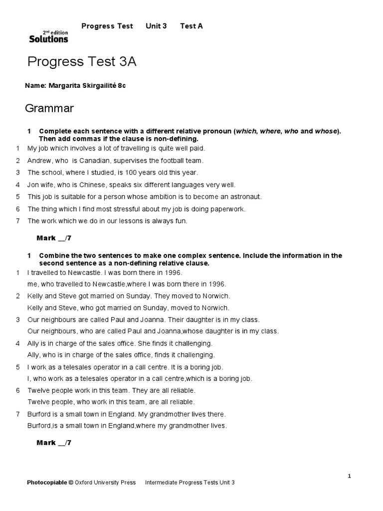 Sol2e Int Progress Test 03A | PDF | Cognition