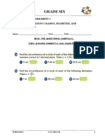 Grade Six: Mathematics Worksheet 1 Unit 5: Circles (Lesson 1-Radius, Diameter, and Circumference)