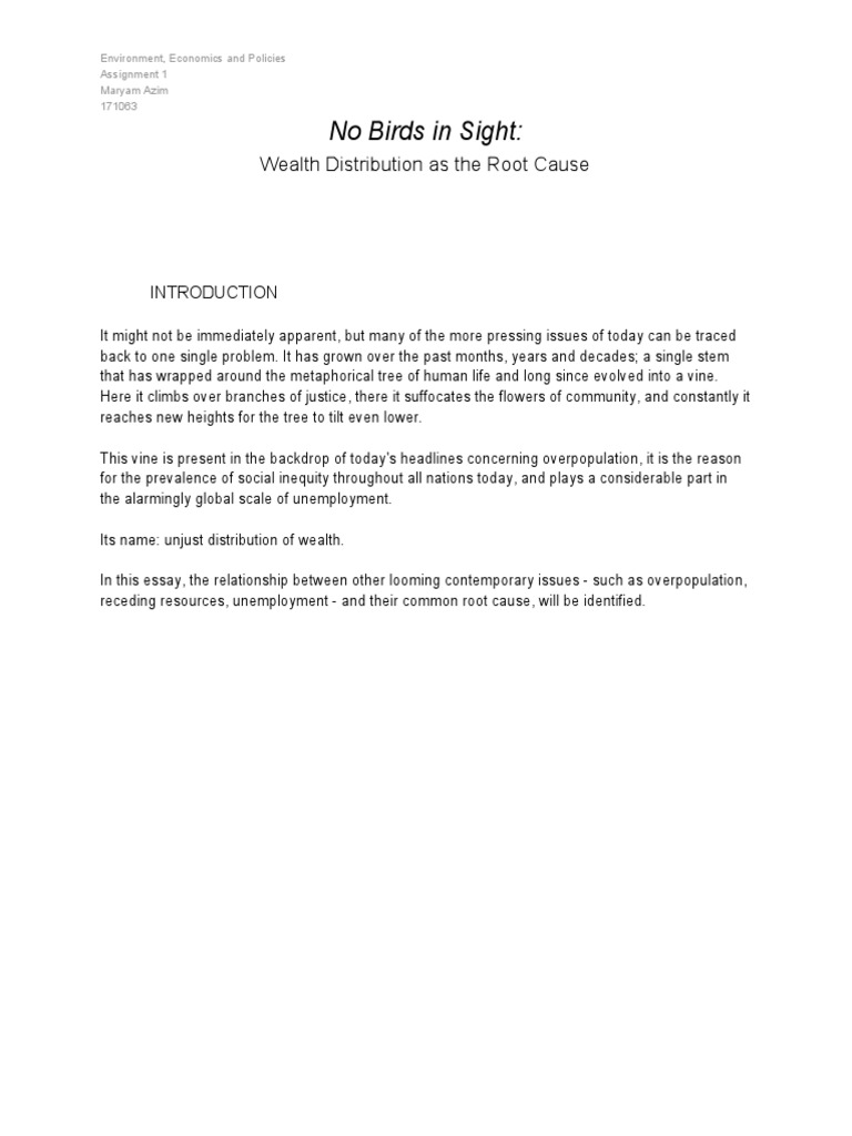 No Birds in Sight Wealth Distribution As The Root Cause PDF